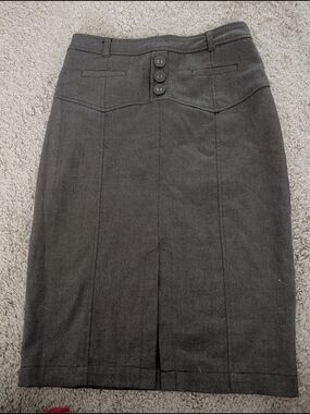 High-Rise Pencil Skirt in Charcoal Gray with Button Accents